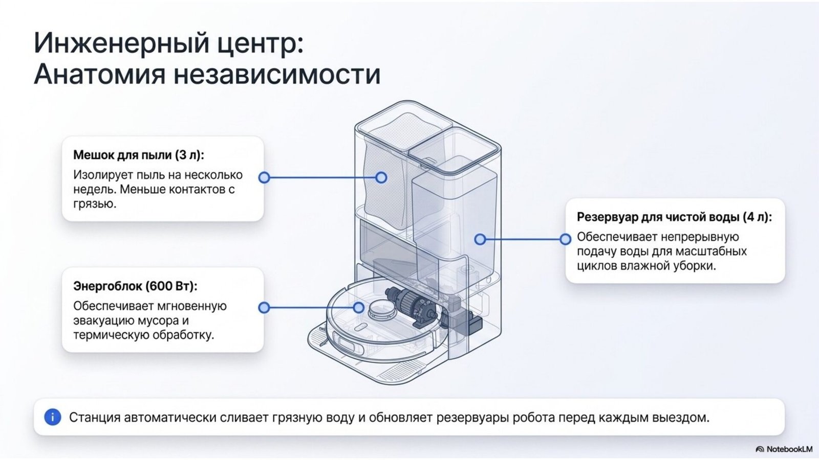 JONR P20 Pro base station anatomy: 3L dust bag, 4L water tank, 600W power