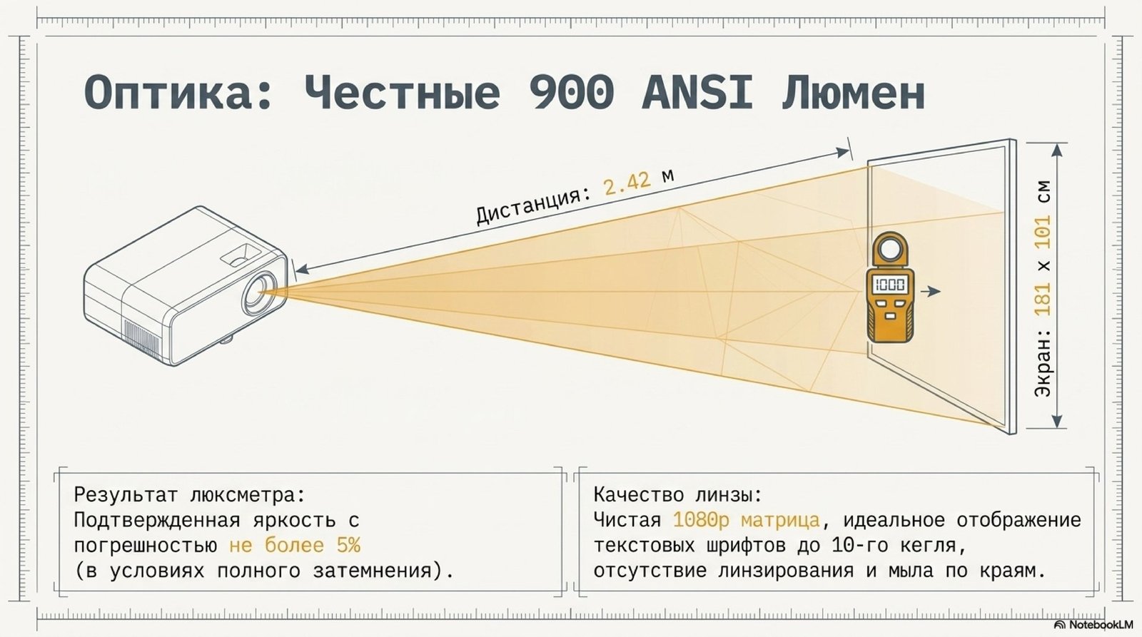 Wanbo Vali 1 Pro 900 ANSI lumens luxmeter verification test setup