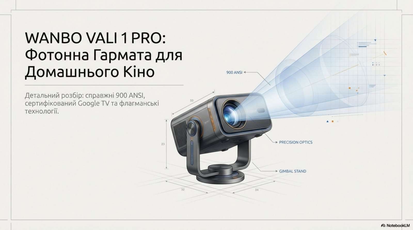 Wanbo Vali 1 Pro projector technical breakdown with 900 ANSI lumens and gimbal stand
