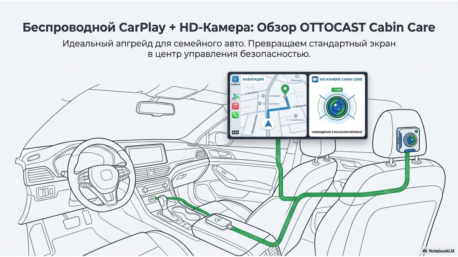 Ottocast Cabin Care wireless CarPlay adapter with integrated HD cabin camera