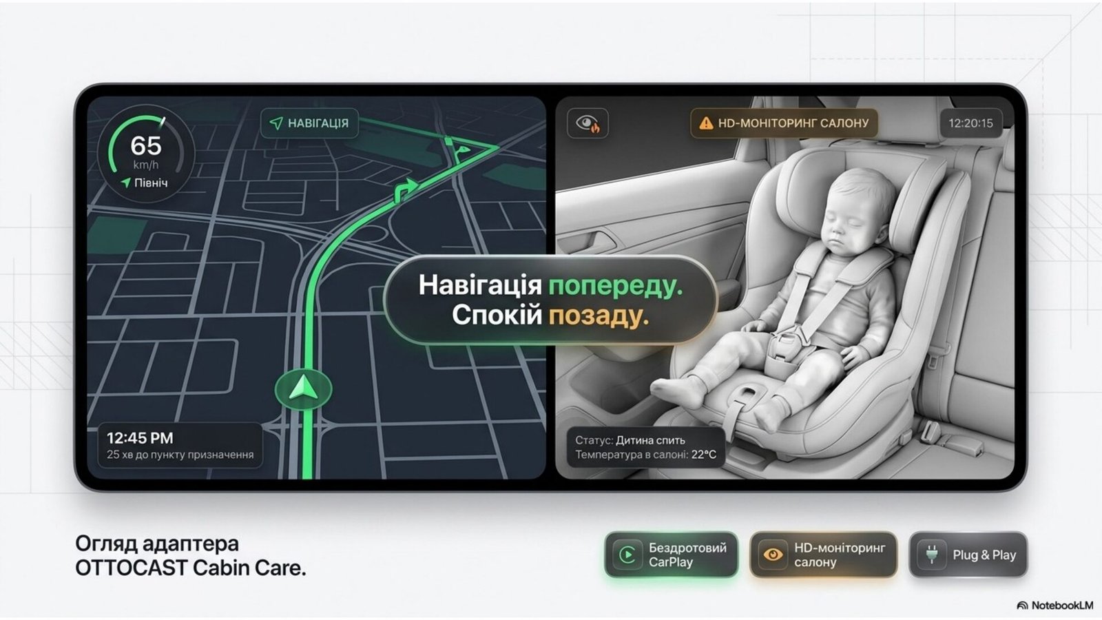 Ottocast Cabin Care wireless CarPlay adapter with integrated HD cabin camera